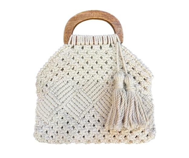Macrame Handbag With Wooden Handles - Leechoo